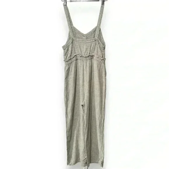 Romeo & Juliet Couture Tan Striped Linen Blend Jumpsuit Adjustable strap size Lg - Picture 6 of 16